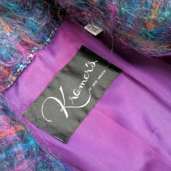 Vintage 60s Kramer's Plaid Jewel Tone Shaggy Mohair Blend Coat Lined Women's 8 - Picture 6 of 16